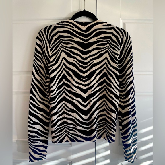 J Crew 100% merino wool classic zebra print cardigan. Size Med. - Picture 2 of 4
